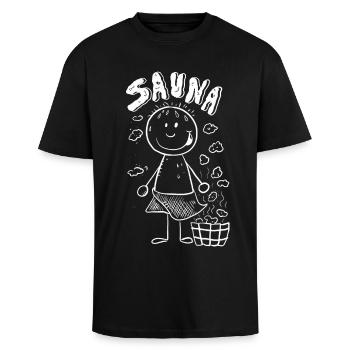 Dampf Sauna Strichmännchen - Oversized Heavyweight Unisex T-Shirt - Schwarz - Vorne - Alina (178cm) & Michal (187cm)