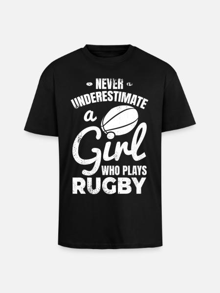 Never underestimate a rugby girl - Unisex Oversized Heavyweight T-shirt - black