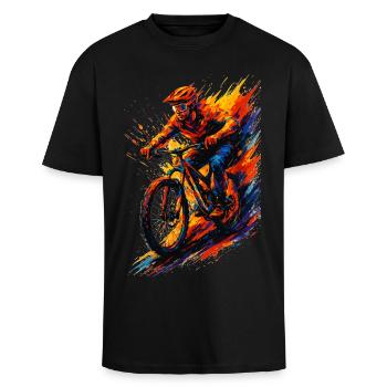 Mountainbiking Mountainbiker MTB cool Geschenk - Oversized Heavyweight Unisex T-Shirt - Schwarz - Vorne - Alina (178cm) & Michal (187cm)