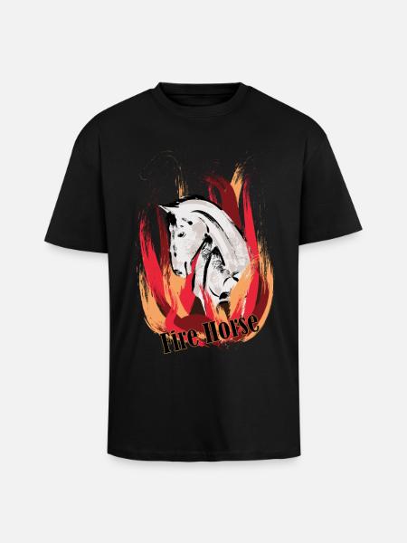 Feuerpferd – Illustration mit Flammen - Oversized Heavyweight Unisex T-Shirt - Schwarz