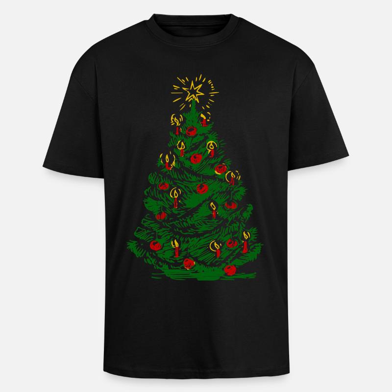 Weihnachtsbaum mit Kerzen und Stern - Oversized Heavyweight Unisex T-Shirt - Schwarz