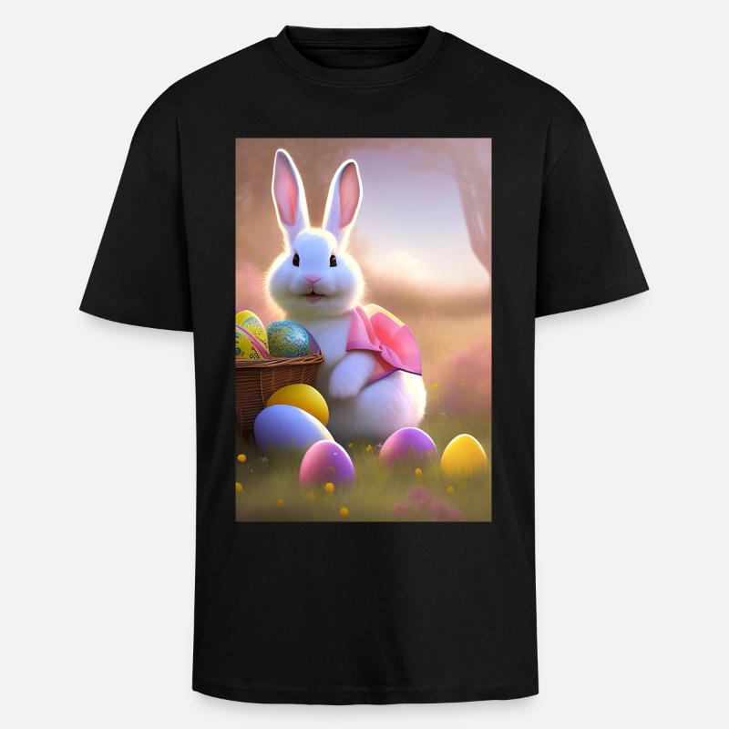 Osterhase mit Oster Eier - Oversized Heavyweight Unisex T-Shirt - Schwarz