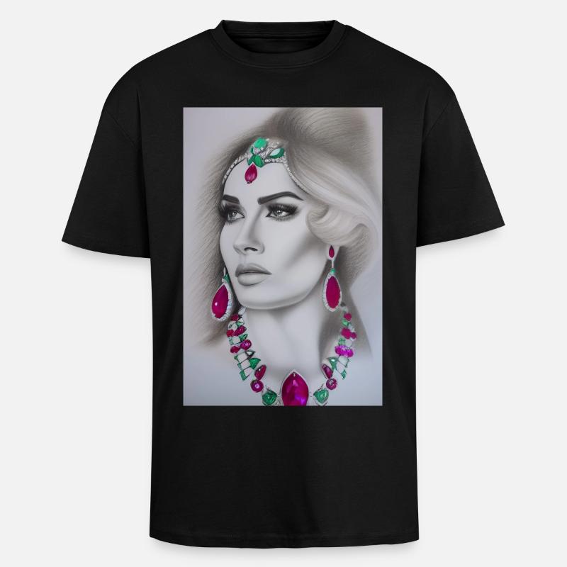 Frau mit Schmuck - Oversized Heavyweight Unisex T-Shirt - Schwarz