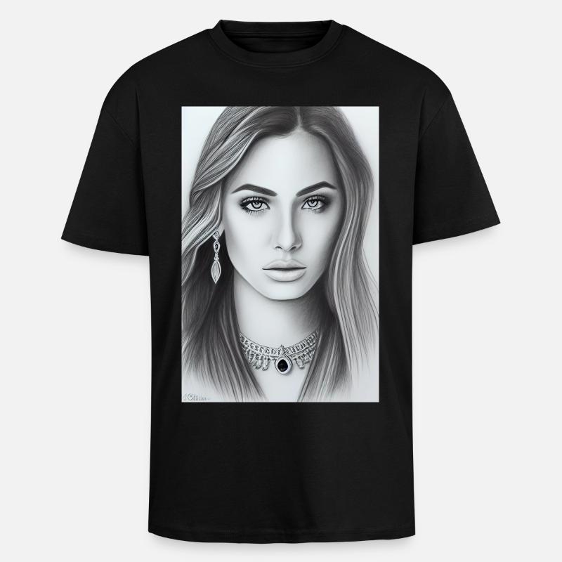 Frau mit Schmuck - Oversized Heavyweight Unisex T-Shirt - Schwarz