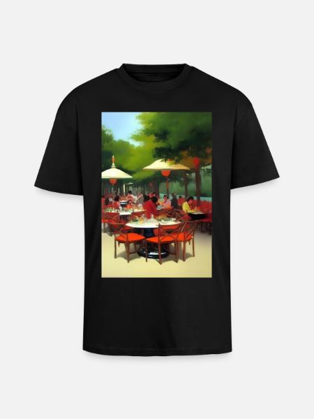 Outdoor Asian Cafe - Unisex Oversized Heavyweight T-shirt - black