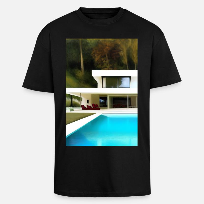 Weiße Villa mit Pool - Oversized Heavyweight Unisex T-Shirt - Schwarz