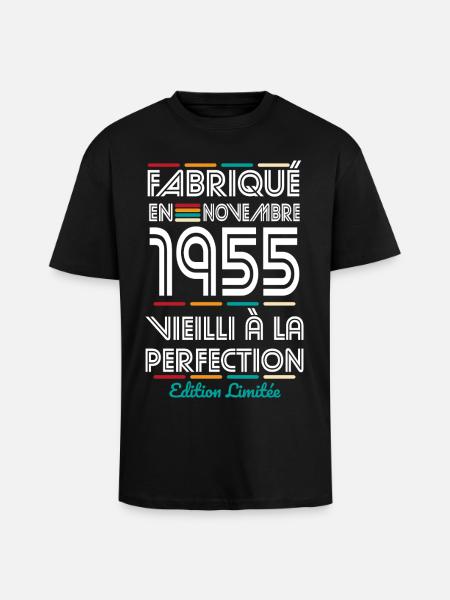 70th Anniversary - Made in November 1955 - Unisex Oversized Heavyweight T-shirt - black