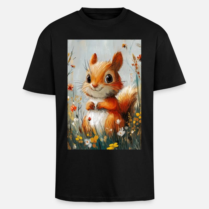 Illustration eines Eichhörnchens - Oversized Heavyweight Unisex T-Shirt - Schwarz