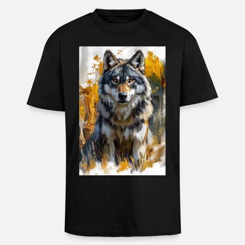 Illustration of a wolf - Unisex Oversized Heavyweight T-shirt - black