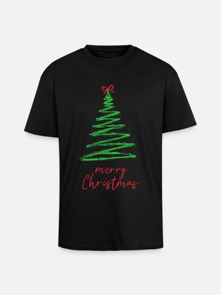 Green Christmas Tree Brush Style - Unisex Oversized Heavyweight T-shirt - black