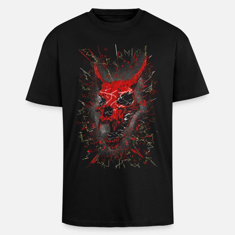 Neon-zerschmetterter Dämonenschädel - Oversized Heavyweight Unisex T-Shirt - Schwarz