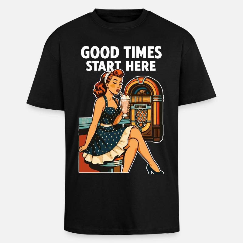 Rockabilly Diner Diner Jukebox Rétro - T-shirt unisexe oversize épais - noir
