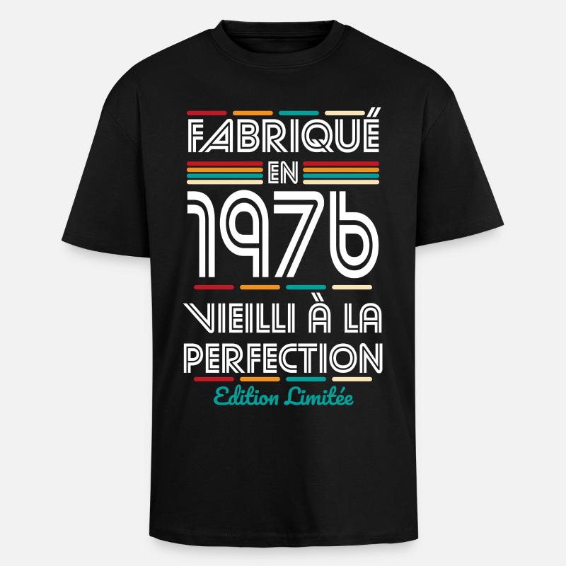 1976 – Hergestellt – Perfekt gereift - Oversized Heavyweight Unisex T-Shirt - Schwarz