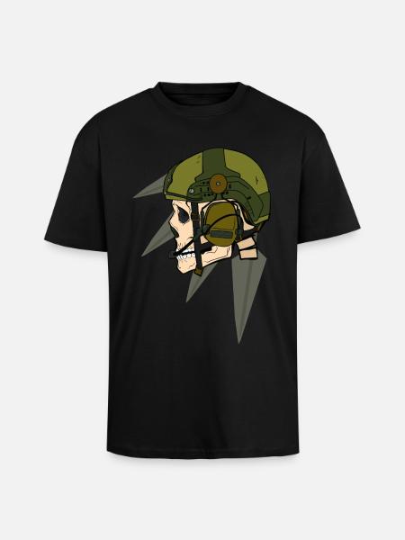 Schädel Soldat Helm-Design mit Headset - Oversized Heavyweight Unisex T-Shirt - Schwarz