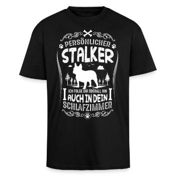 Französische Bulldogge persönlicher Stalker - Oversized Heavyweight Unisex T-Shirt - Schwarz - Vorne - Alina (178cm) & Michal (187cm)