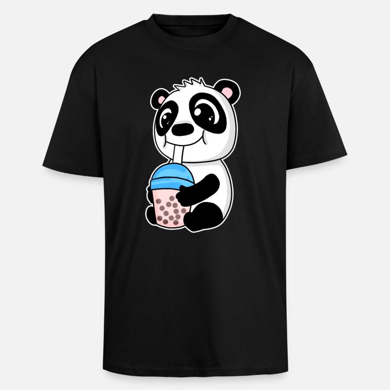Bubble Tea Panda - Unisex Oversized Heavyweight T-shirt - black