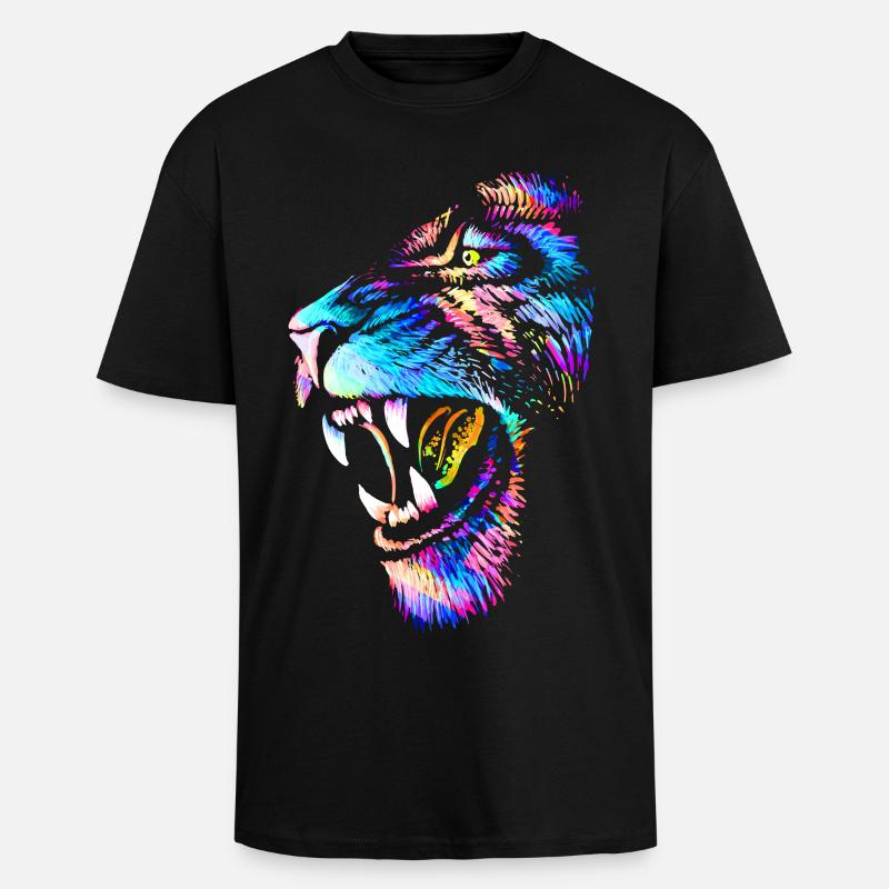 Löwe | Löwenkopf | Bunte Katze - Oversized Heavyweight Unisex T-Shirt - Schwarz