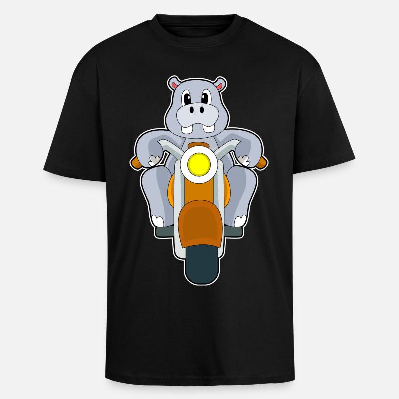 Moto Hippopotame - T-shirt unisexe oversize épais - noir