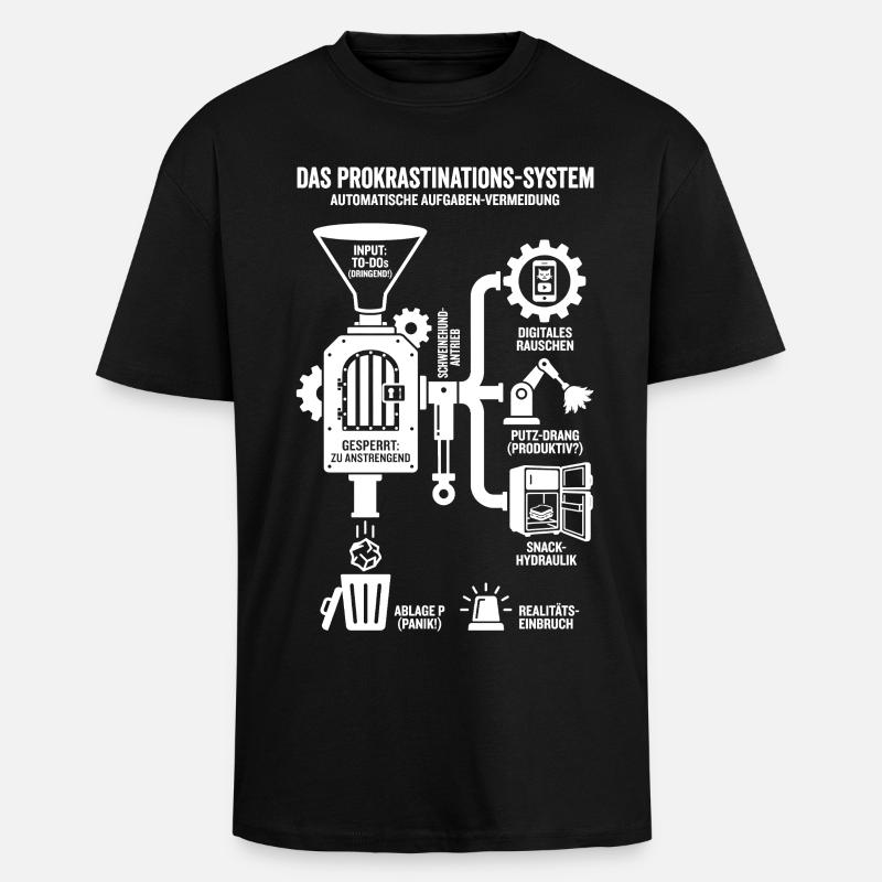 Procrastination System Funny Infographic - Unisex Oversized Heavyweight T-shirt - black