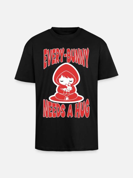 Rabbit Hug Every-Bunny Manga Cute - Unisex Oversized Heavyweight T-shirt - black