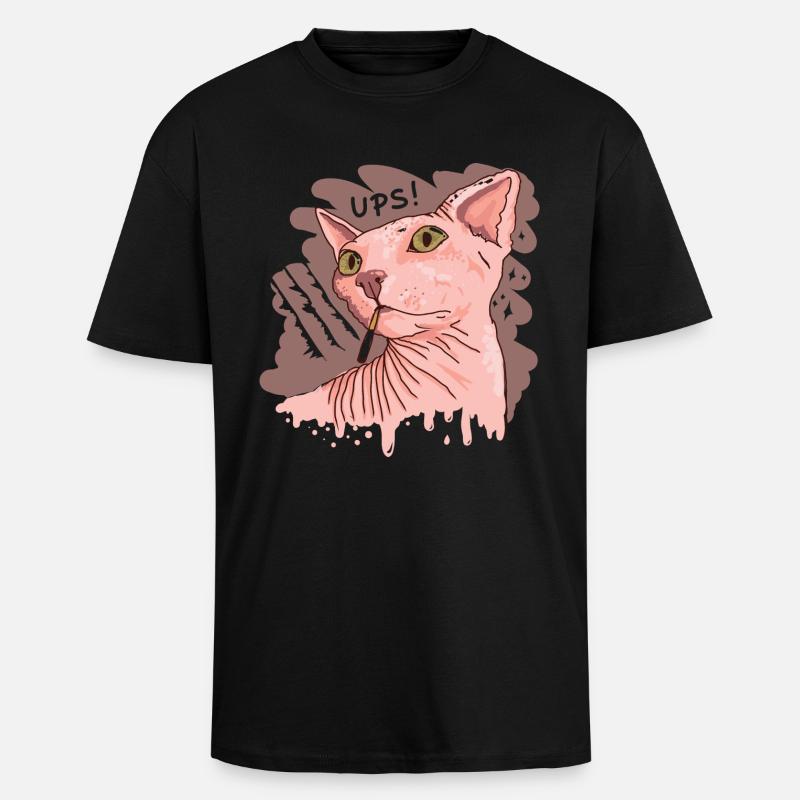 Sphynx Katze mit Zigarette - Oversized Heavyweight Unisex T-Shirt - Schwarz