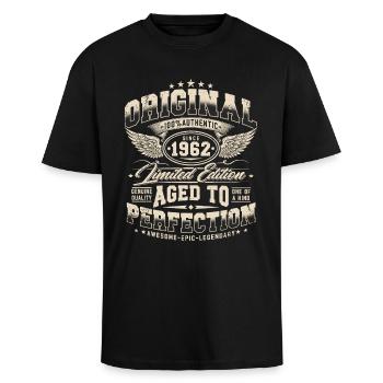 Vintage 1962 Vintage Rétro Cadeau d’anniversaire - T-shirt unisexe oversize épais - noir - Devant - Alina (178cm) & Michal (187cm)