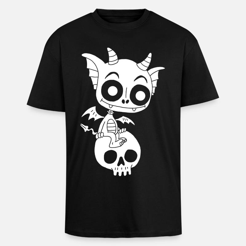 Little White Demon Rests - Unisex Oversized Heavyweight T-shirt - black