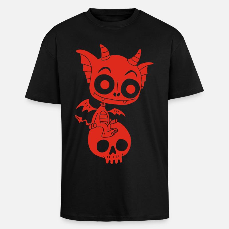 Kleiner roter Dämon ruht - Oversized Heavyweight Unisex T-Shirt - Schwarz