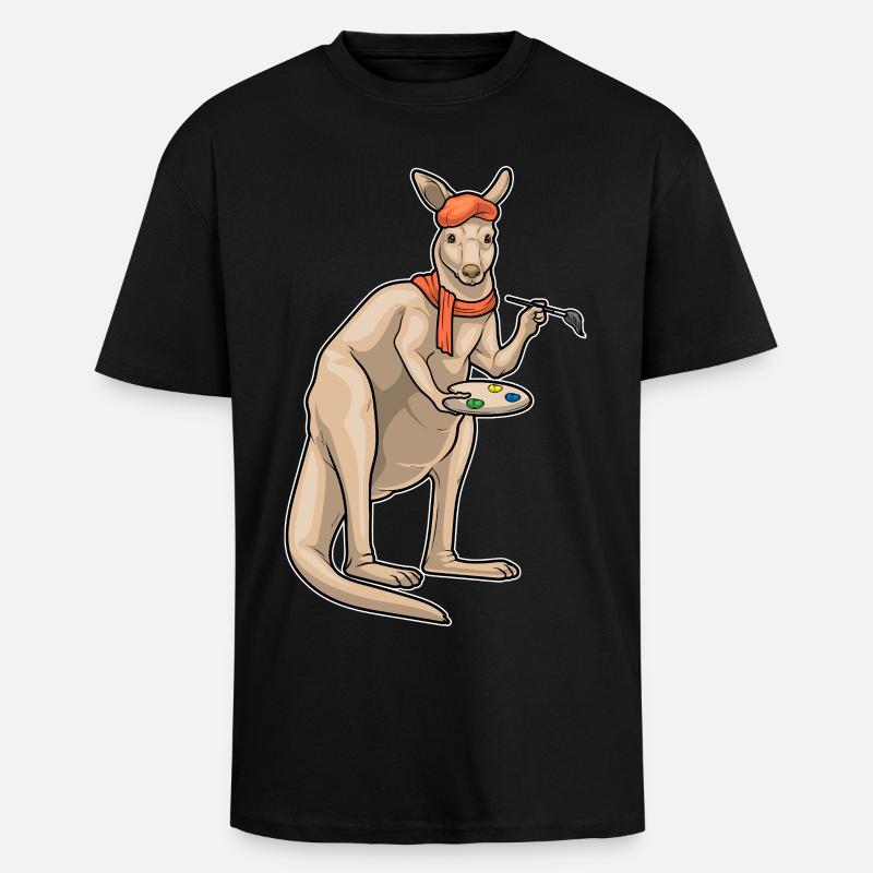 Kangaroo Painter Brush Painting - Unisex Oversized Heavyweight T-shirt - black