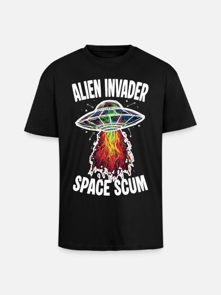 UFO Alien Invader Space Scum Scribble - Unisex Oversized Heavyweight T-shirt - black