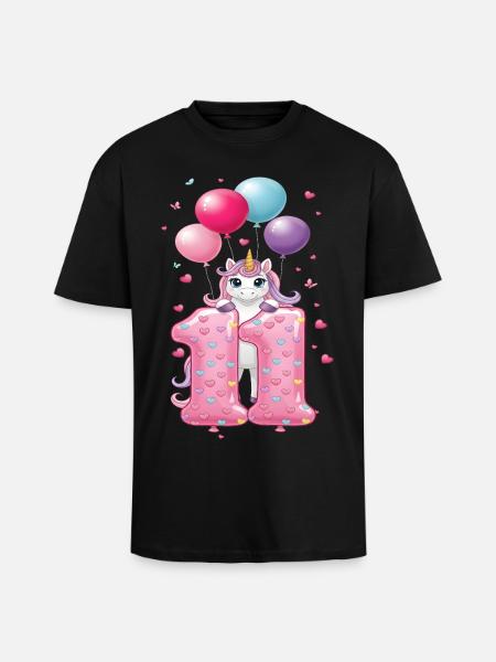 11 ans de Fille Mignonne Licorne 11e anniversaire - T-shirt unisexe oversize épais - noir