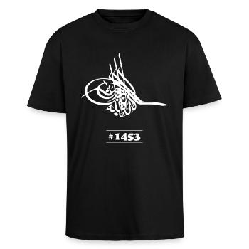 Osmanli tugrasi, Fatih Sultan Mehmet tugrasi, 1453 - Oversized Heavyweight Unisex T-Shirt - Schwarz - Vorne - Alina (178cm) & Michal (187cm)
