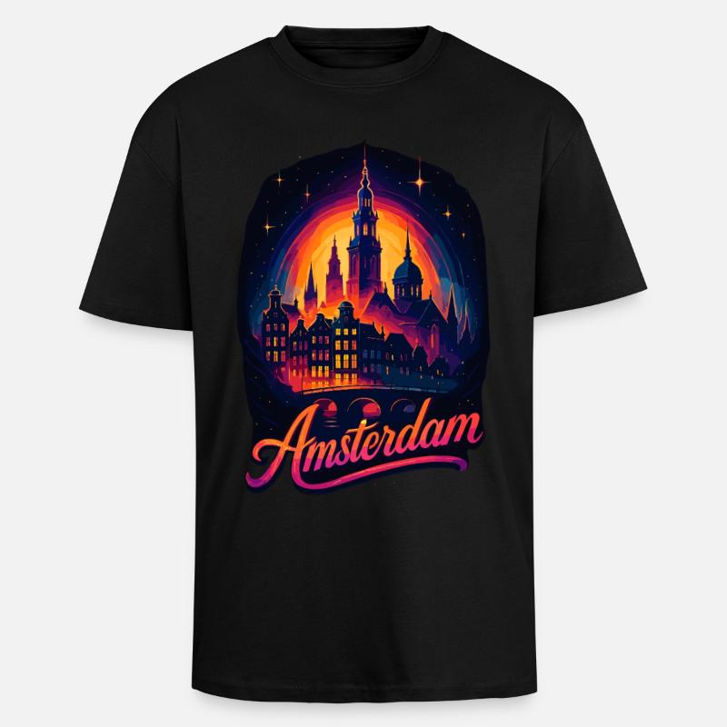 Amsterdam Capitale Pays-Bas Pays-Bas Cadeau - T-shirt unisexe oversize épais - noir