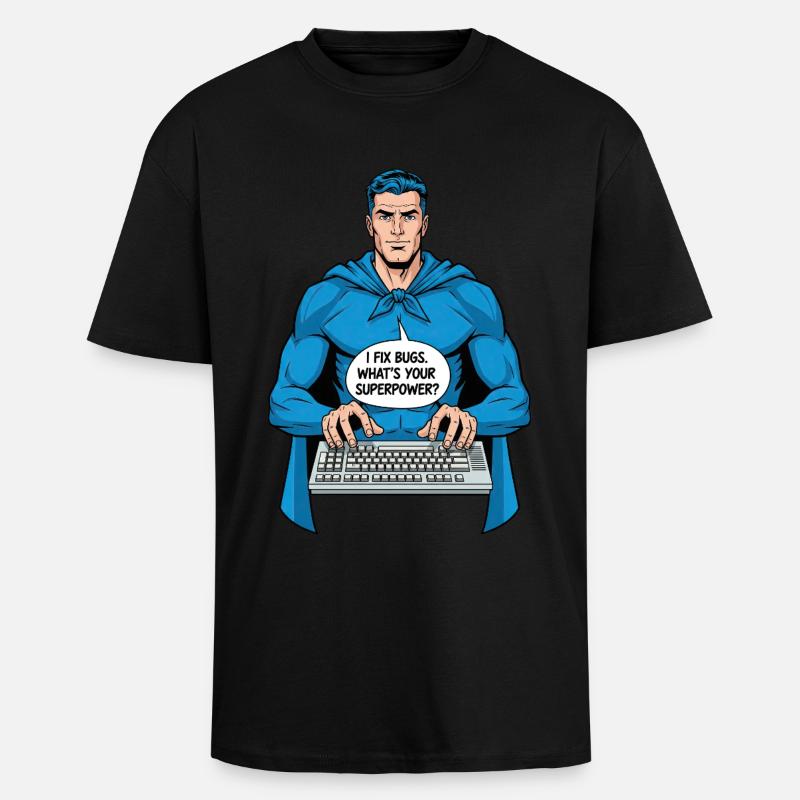 Superheld: Ich fixiere Bugs! - Oversized Heavyweight Unisex T-Shirt - Schwarz