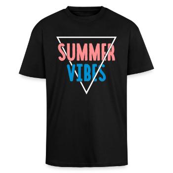Summer Vibes - Unisex Oversized Heavyweight T-shirt - black - Front - Alina (178cm) & Michal (187cm)