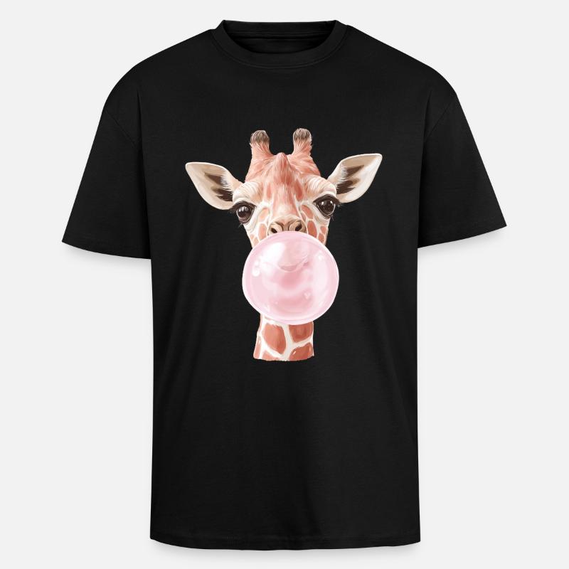Funny Giraffe Bubble Gum - Unisex Oversized Heavyweight T-shirt - black