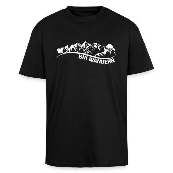 bin wandern - Oversized Heavyweight Unisex T-Shirt - Schwarz - Vorne - Alina (178cm) & Michal (187cm)