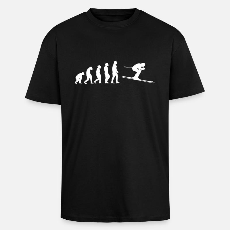 Skifahren Evolution - Oversized Heavyweight Unisex T-Shirt - Schwarz