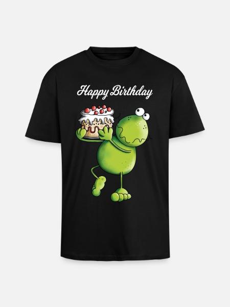 Birthday Frog - Cartoon - Comic - Unisex Oversized Heavyweight T-shirt - black