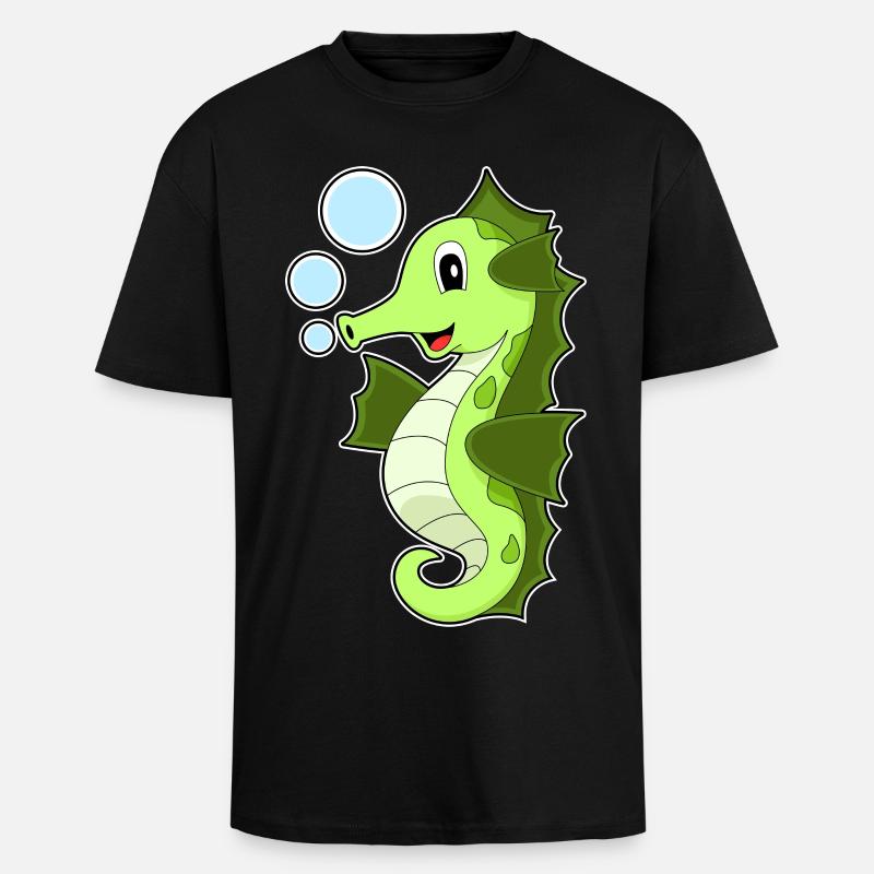 Seepferdchen - Oversized Heavyweight Unisex T-Shirt - Schwarz