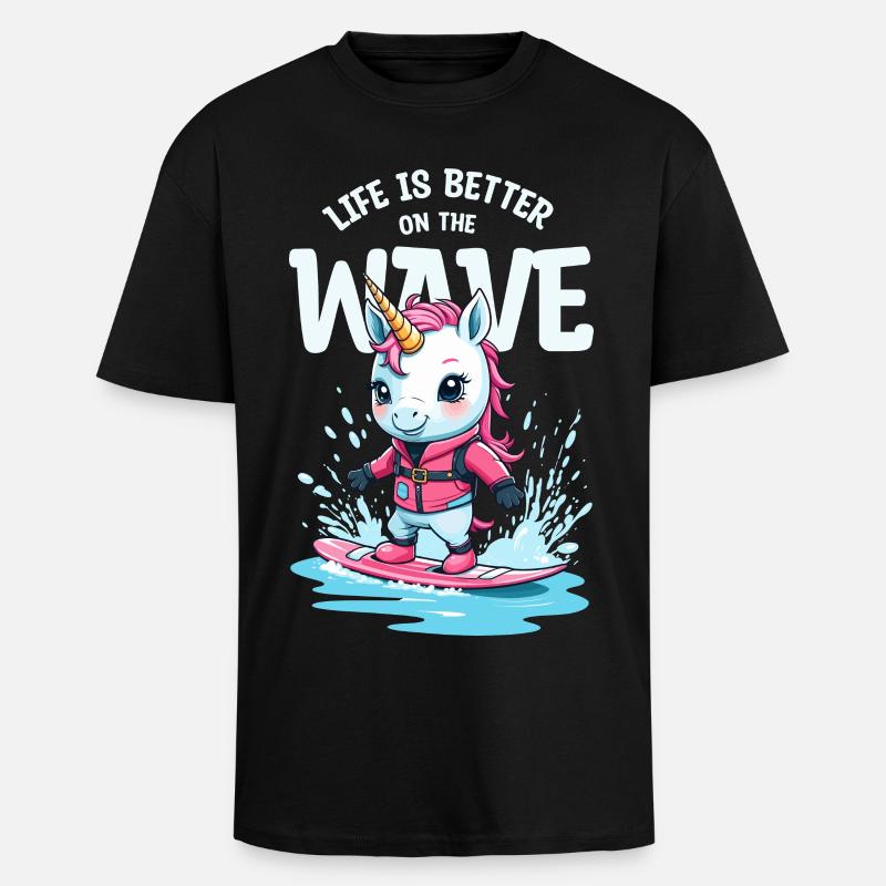 Wakeboard Einhorn - Oversized Heavyweight Unisex T-Shirt - Schwarz