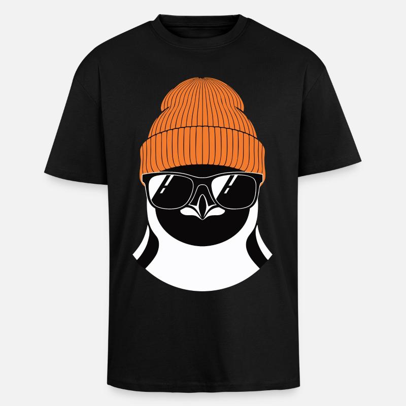 Cool penguin with winter hat - Unisex Oversized Heavyweight T-shirt - black