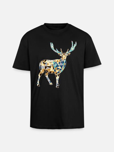Yellow and blue deer - Unisex Oversized Heavyweight T-shirt - black