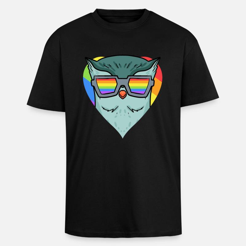 LGBT Tier Eule Regenbogen - Oversized Heavyweight Unisex T-Shirt - Schwarz