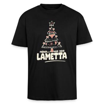 Früher war mehr Lametta - Oversized Heavyweight Unisex T-Shirt - Schwarz - Vorne - Alina (178cm) & Michal (187cm)
