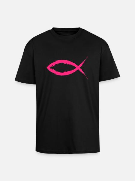 Fish Christianity symbol religion church pink - Unisex Oversized Heavyweight T-shirt - black