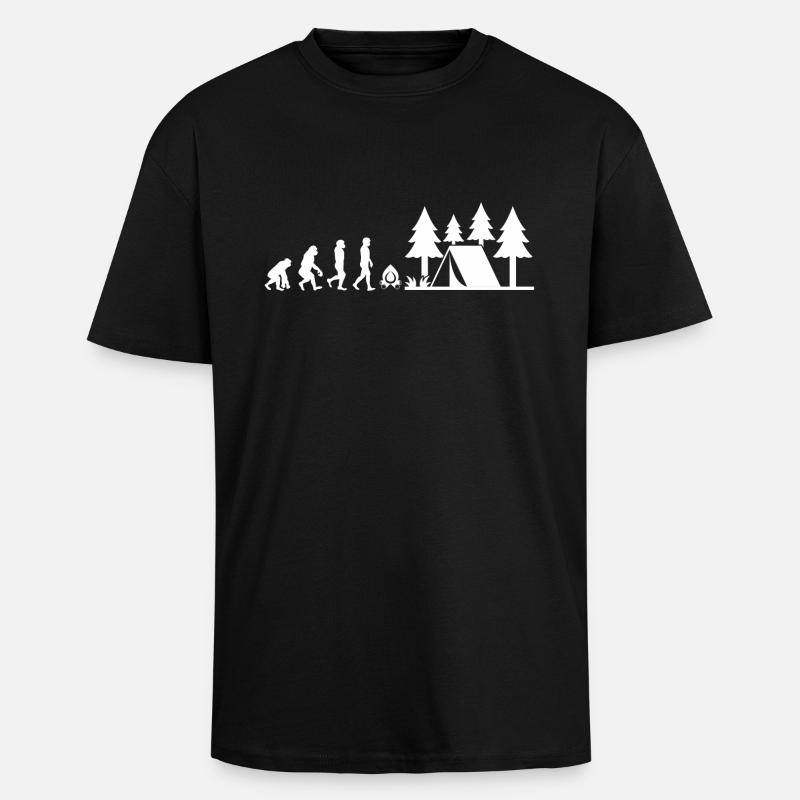 EVOLUTION OF CAMPING - Oversized Heavyweight Unisex T-Shirt - Schwarz