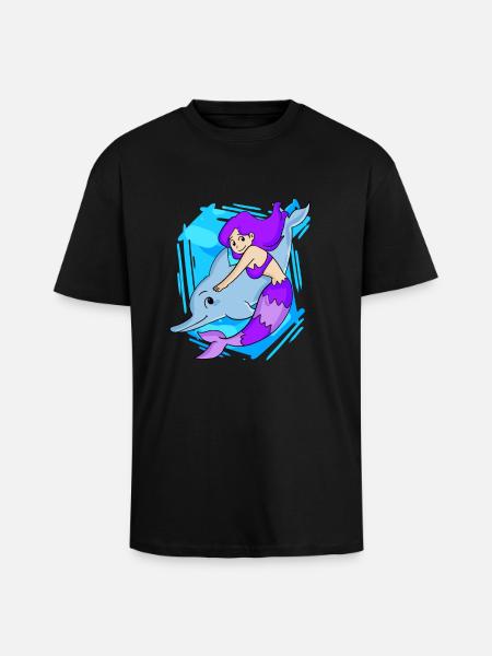 Mermaid with dolphin - Unisex Oversized Heavyweight T-shirt - black