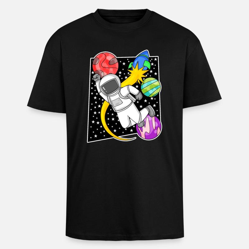 Astronaute dans l’espace avec fusée - T-shirt unisexe oversize épais - noir