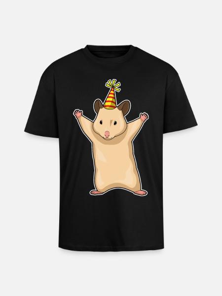 Hamster Birthday Party Hat - Unisex Oversized Heavyweight T-shirt - black